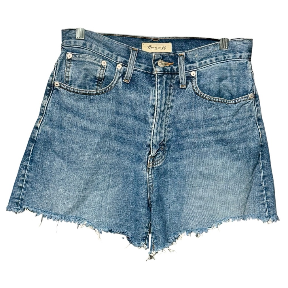MADEWELL The Mom Jean High Rise Cut Off Frayed Hem Cotton Denim Shorts - Picture 3 of 12
